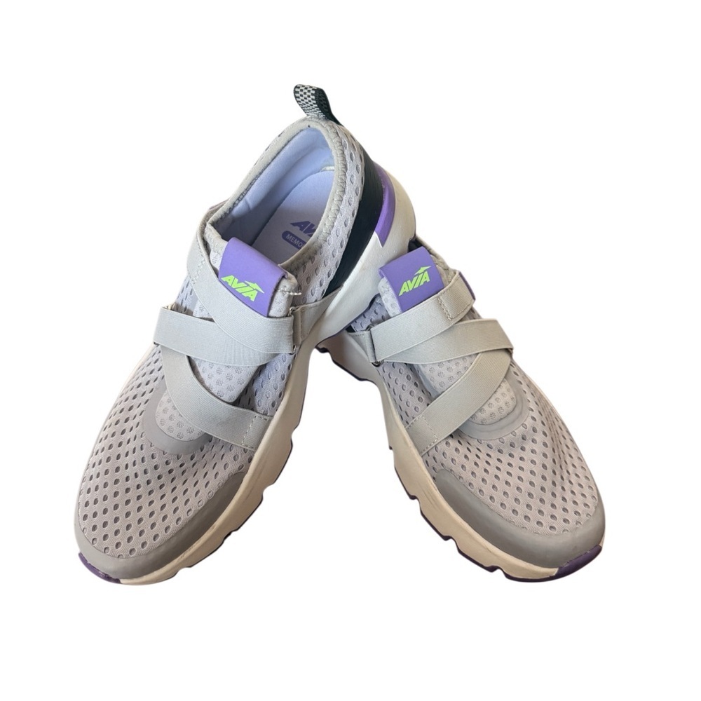 Avia Adjustable Memory Foam Light Gray Sneakers with Purple Highlights-Size 9 - Picture 9 of 11